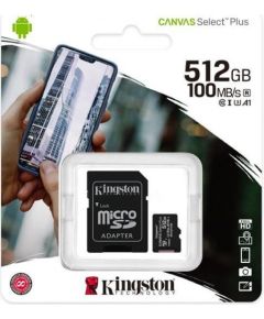 Kingston 512GB micSDXC Canvas Select Plus 100R A1 C10 Card + ADP