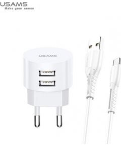 Usams US-T20 Komplekts 2in1 Apaļas formas & Kompakts Ātrs 2.1 USB tīkla lādētājs + USB uz Micro 1m Kabelis Balta