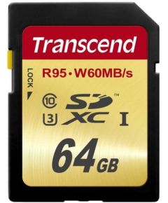 Transcend memory card SDXC 64GB Class10 UHS-I U3 (read/write: 95/60MB/s)