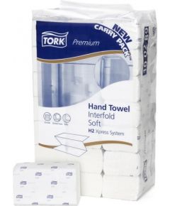 Roku salvetes TORK Premium Interfold Soft H2, 2 sl.,150 salvetes, 21.2 x 26 cm, baltā krāsā