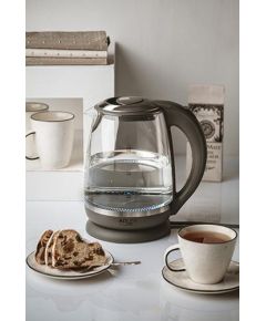 Adler Kettle AD 1286 Standard, 2200 W, 2 L, Plastic/ glass, Grey/ transparent, 360° rotational base