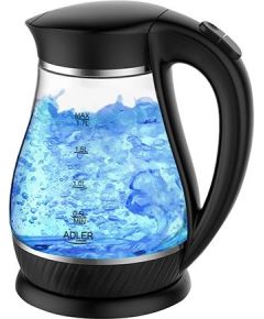 Adler Kettle  AD 1274  Standard, Plastic, glass, Black/ transparent, 2200 W, 360° rotational base, 1.7 L