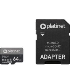 PLATINET MICROSDHC 64GB CLASS 10/UHS 1 PRO + ПЕРЕХОДНИК SD