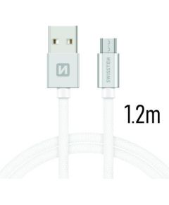 Swissten Textile Universāls Micro USB Datu un Uzlādes Kabelis 1.2m Sudraba