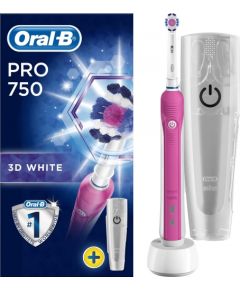 Oral-B Toothbrush with Travel case PRO 750  For adults, Rechargeable, Operating time 1 charge/1 week of regular cleaning (2 times a day for 2 min) min, Teeth brushing modes 1, Number of brush heads included 1, Pink/White