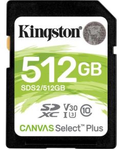 Kingston 512GB SDXC Canvas Select Plus 100R C10 UHS-I U3 V30 EAN: 740617298192