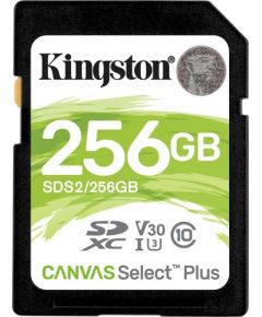 Kingston 256GB SDXC Canvas Select Plus 100R C10 UHS-I U3 V30 EAN: 740617298123