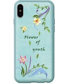 Devia Flower Embroidery Lanzh Aizmugurējais Silikona Apvalks priekš Apple iPhone X / XS Zaļš