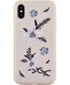 Devia Flower Embroidery Jalam Aizmugurējais Silikona Apvalks priekš Apple iPhone X / XS Balts