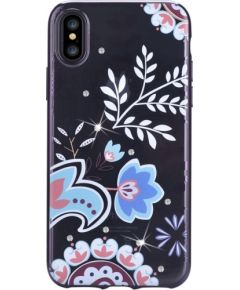 Devia Bloosom Aizmugurējais Silikona Apvalks ar Swarovski Kristāliem priekš Apple iPhone X / XS Melns