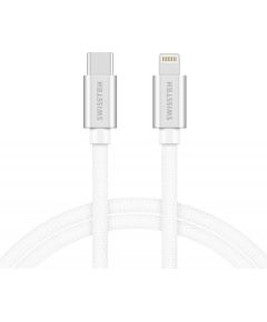 Swissten Textile Universāls Quick Charge 3.1 USB-C uz Lightning Datu un Uzlādes Kabelis 1.2m Sudraba