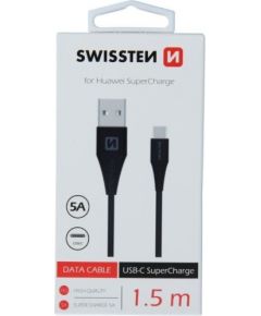 Swissten 5A Super Fast Charge USB-C Datu un Uzlādes Kabelis 1.5m Melns