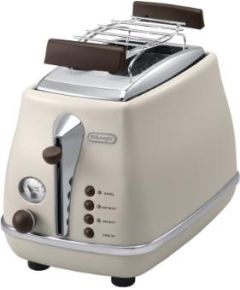 DELONGHI Icona Vintage Toaster CTOV 2103.BG 900W, Stainless steel, Crumb tray, Defrost, Beige / CTOV2103.BG