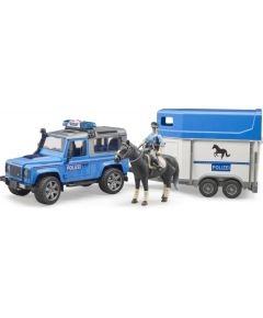 BRUDER auto Land Rover Defender Police vehicle horse trailer, horse with policeman, 02588