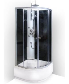 Masāžas dušas kabīne GOTLAND 90*90*195 cm , melnā aizmugure, caurspīdīgie stikli, augstais paliktnis 40cm, bez jumta