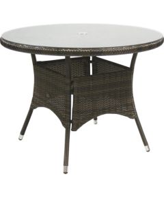 Galds WICKER, D100xH71cm, galda virsma: caurspīdīgs stikls, rāmis: alumīnijs ar plastikāta pinumu, krāsa: tumši brūns