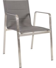 Dārza krēsls BEVERLY 54,5x66xH82cm, sēdvieta un atzveltne tekstilēns, krāsa: pelēks, rāmis un kājas no nerūsējošā tēraud