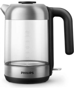 PHILIPS HD9339/80 Tējkanna 1.7L stikla, melna/sudraba