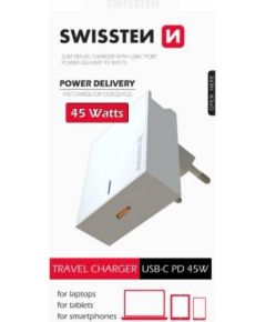 Swissten Premium 45W Сетевое зарядное устройство USB-C PD 3.0: 5V / 3A / 9V / 2A, 12V / 1.5A белый