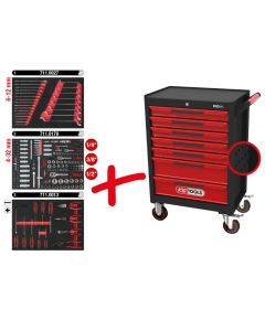 KS Tools Instrumentu ratiņi ECOline, 7 atvilktnes +215gab. komplekts