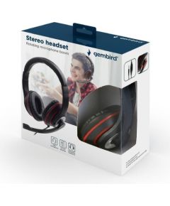 Gembird Stereo headset MHS-03-BKRD Built-in microphone, Headband/On-Ear, 3.5 mm jack, Black colour with red ring