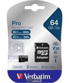 Verbatim microSDXC Pro      64GB Class 10 UHS-I incl Adapter