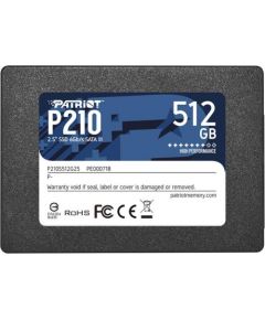 SSD|PATRIOT|P210|512GB|SATA 3.0|Write speed 430 MBytes/sec|Read speed 520 MBytes/sec|2,5"|P210S512G25