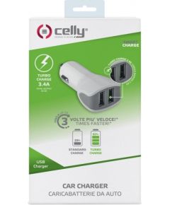 Celly Dual Fast Charge Premium Auto Lādētājs 12 / 24V / 3.4A Balts