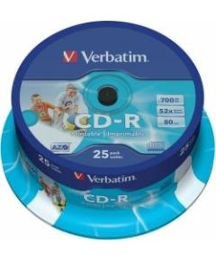 Matricas CD-R AZO Verbatim 700MB 1x-52x Wide Printable, ID Bran,25 Pack Spindle