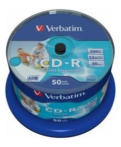 Matricas CD-R AZO Verbatim 700MB 1x- 52x Wide Printable non ID,50 Pack Spindle