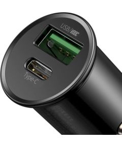 Baseus CCYS-C01 Автомобильная зарядка USB-C / USB / 3A / 30W / Quick Charge 3.0 Черная