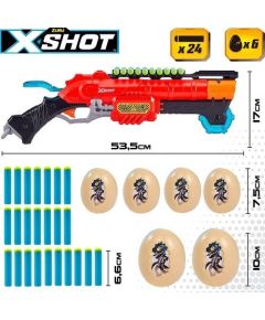 Пистолет с 24 порол. пулями, 6 яиц дальность до 27 метра X-Shot Dino Attack ZURU 8 g+ CB46560