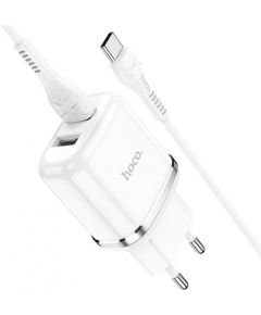 Hoco N4 универсальное зарядное устройство 2 x USB / 5V / 2.4A + USB-C провод 1М белая