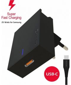 Swissten Premium 25W Samsung Super Fast Charging Travel зарядное устройство с кабелем USB-C - USB-C 1.2 м Черный Зарядные устройства