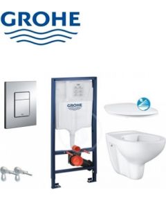 Grohe komplekts -  s BauCeramic Rimless ar vāku SC, rāmis h=1130 mm, taustiņš Skate Cosmo, stiprinājumi, blīve