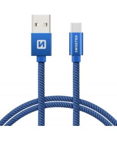 Swissten Textile Universāls Quick Charge 3.1 USB-C Datu un Uzlādes Kabelis 2m Zils