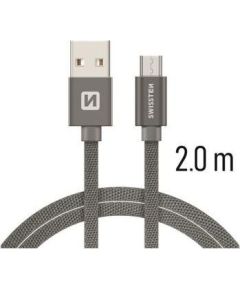 Swissten Textile Quick Charge Universāls Micro USB Datu un Uzlādes Kabelis 2m Pelēks