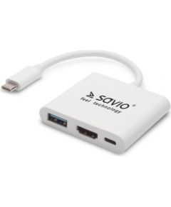 Savio Multimedia Adapteris Type-C to HDMI (4K @ 30Hz, 1080P @ 60Hz) + USB 3.0 Balts