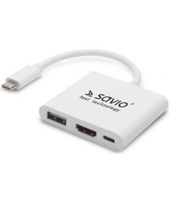 Savio Multimedia Adapteris Type-C to HDMI (4K @ 30Hz, 1080P @ 60Hz) + USB 3.0 Balts