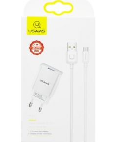 USAMS T21 USB 2A Сетевое зарядное устройство + Type C Дата кабель Белое