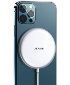 Беспроводное зарядное устройство Usams CD160 W2 MagSafe для телефонов Apple 15W / 3A серебряное
