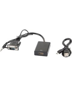 Adapter AV Lanberg VGA + audio jack 3.5mm -> HDMI 20cm (AD-0021-BK)