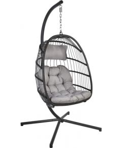 Подвесное кресло YOYO с белыми подушками, 100x95/110xH196см, ножка: чёрная стальная труба, сиденье: плетение из пластика