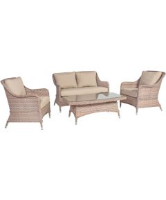Садовая мебель EDEN стол, диван и 2 кресло, алюминиевая рама с пластиковым плетением, цвет: бежевый