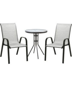 Dārza mēbeļu komplekts DUBLIN galds un 2 krēsli (11873) D60xH70cm, galda virsma: 5mm stikls, tērauda rāmis, tumši brūns