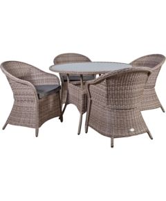 Dārza mēbeļu komplekts SIENA galds un 4 krēsli, alumīnija rāmis ar plastikāta pinumu, krāsa: pelēks