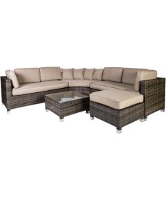 Садовая мебель DAWSON с подушками, стол, угловой диван и пуф,стальная рама с плетением из пластика, тёмно-коричневый