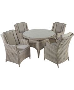 Dārza mēbeļu komplekts PACIFIC galds un 4 krēsli D120xH75cm, rāmis: alumīnijs ar plastikāta pinumu, krāsa: pelēki/bēša
