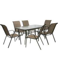 Садовая мебель DUBLIN, стол и 6 стульев, 150x90x72cм, столешница: 5мм прозрачное закалённое стек, цвет: тёмно-коричневый