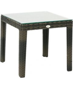 Papildu galds WICKER 50x50xH45cm, galda virsma: caurspīdīgs stikls, rāmis:alumīnijs ar plastikāta pinumu,krāsa:tumši brū